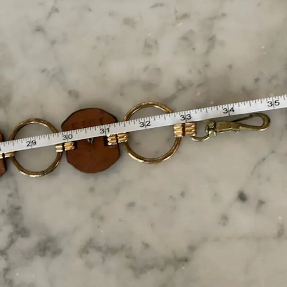 ETIENNE AIGNER Leather Gold Ring Signature Brown Vintage Belt 1515
